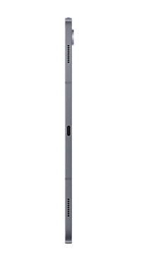 Slim silver Samsung Galaxy Tab S10+ tablet side profile showing speaker grills and buttons.