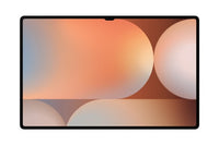 Samsung Galaxy Tab S10 Ultra 14.6-inch tablet with slim black bezel and abstract orange and beige screen wallpaper.