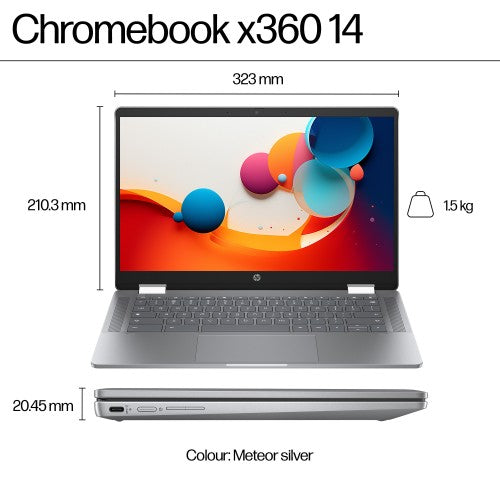 HP Chromebook x360 14b-cd0000na Intel® Core™ i3 i3-N305 35.6 cm (14") Touchscreen Full HD 8 GB LPDDR5-SDRAM 256 GB eUFS Wi-Fi 6 (802.11ax) ChromeOS Silver