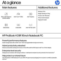 HP ProBook 4 G1iR Intel Core 5 120U Laptop 40.6 cm (16") WUXGA 8 GB DDR5-SDRAM 256 GB SSD Wi-Fi 6E (802.11ax) Windows 11 Pro Silver