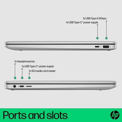 HP Chromebook 15a-nb0006na Intel® N N100 39.6 cm (15.6") HD 4 GB LPDDR5-SDRAM 128 GB UFS Wi-Fi 6 (802.11ax) ChromeOS Silver